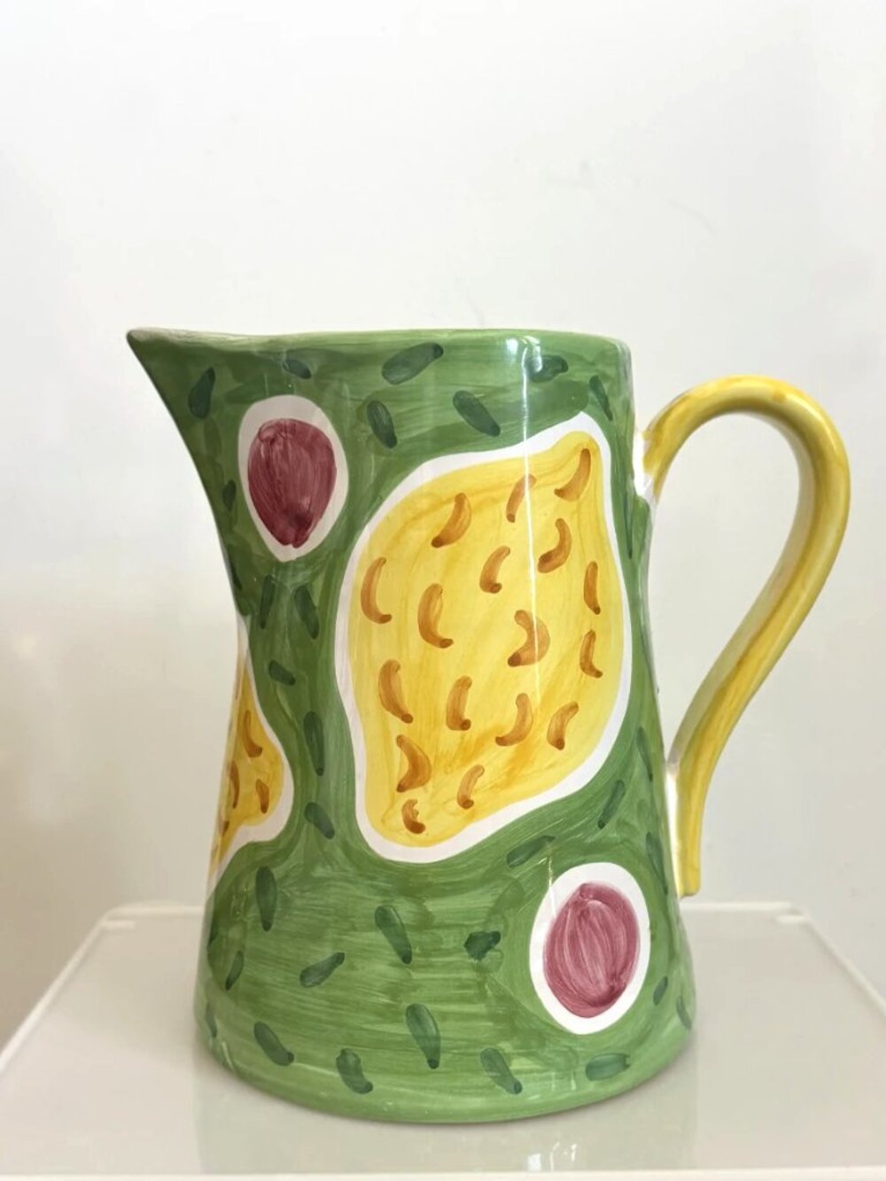 Vintage Sberna Deruta Italy Ceramic Lemon Pitcher Hand Painted Pottery Vase Jug - Picture 10 of 10